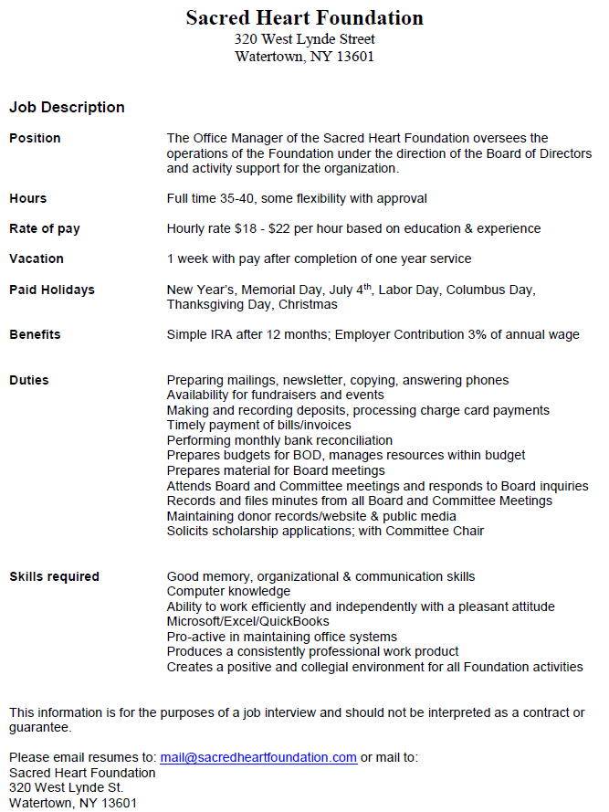 2023 Office Manager Job Posting